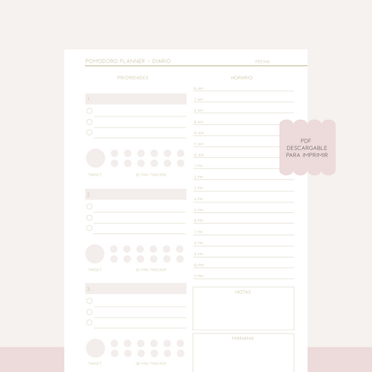 DESCARGABLE POMODORO PLANNER- DIARIO