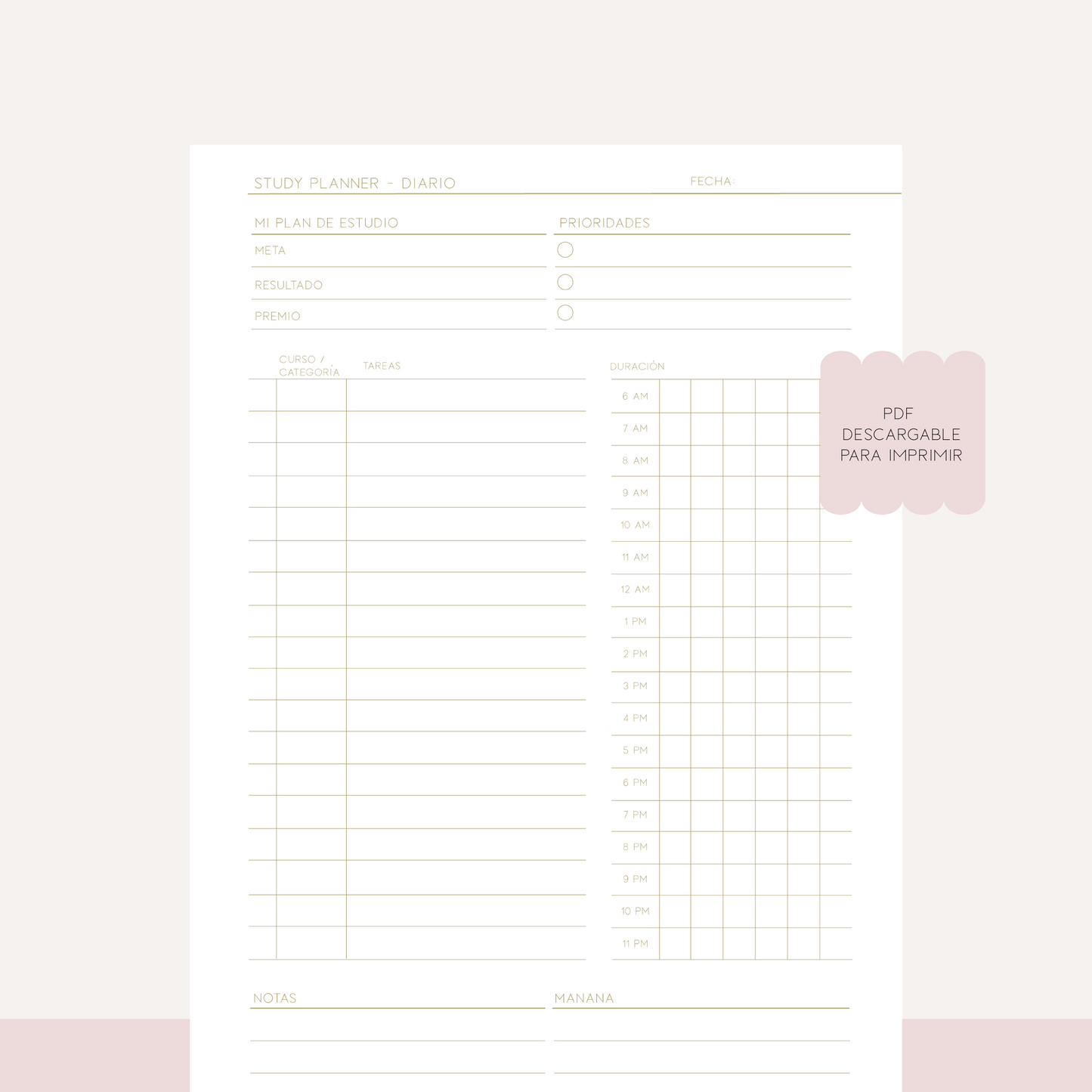 DESCARGABLE STUDY PLANNER DIARIO